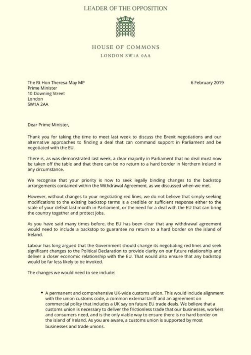 Letter from Jeremy Corbyn to the Prime Minister
